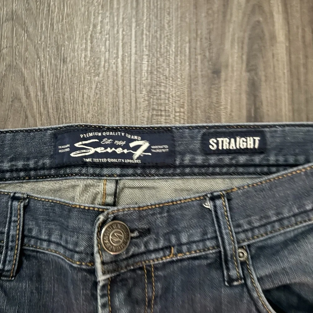 Seven 7 For All Mankind Straight Jeans 36x34 Excellent Whiskered Distressed